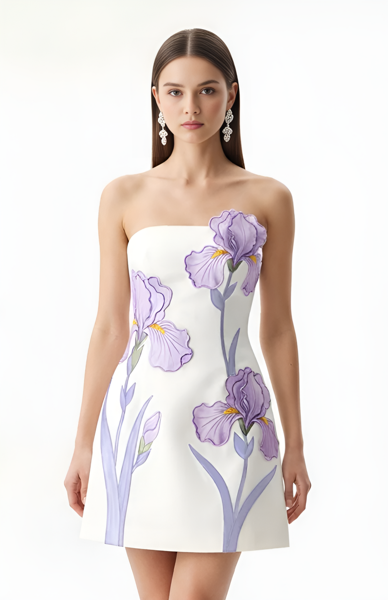 Iris Floral Print Strapless Dress - White