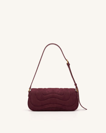 Tina Curved Quilted Faux Suede Shoulder Bag - Deep Burgundy