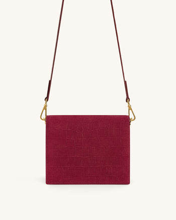 Mini Flap Faux Suede Croc Embossed Crossbody - Burgundy