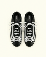 Lena Lace-Up Ballet Sneakers - Metallic Silver & Black