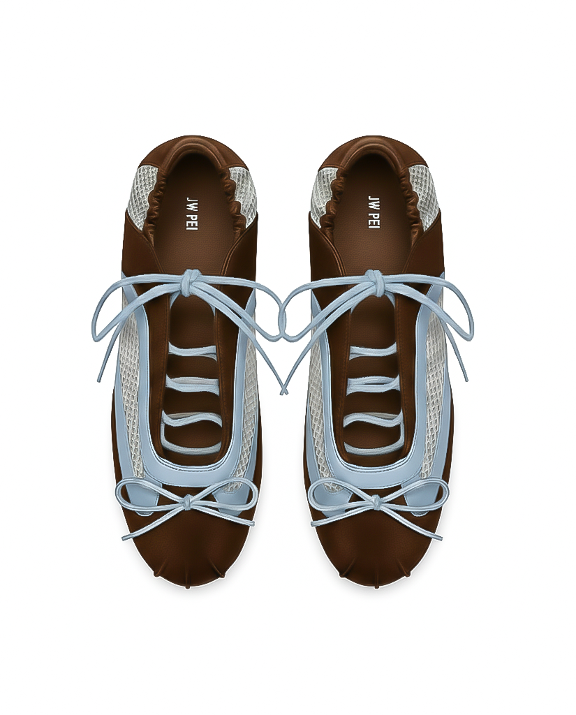 Lena Lace-Up Ballet Sneakers - Baby Blue & Dark Chocolate Brown