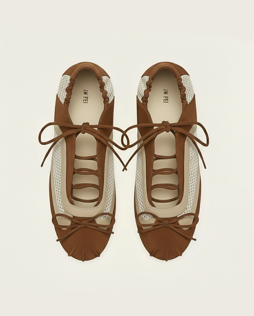 Lena Lace-Up Ballet Sneakers - Caramel Brown