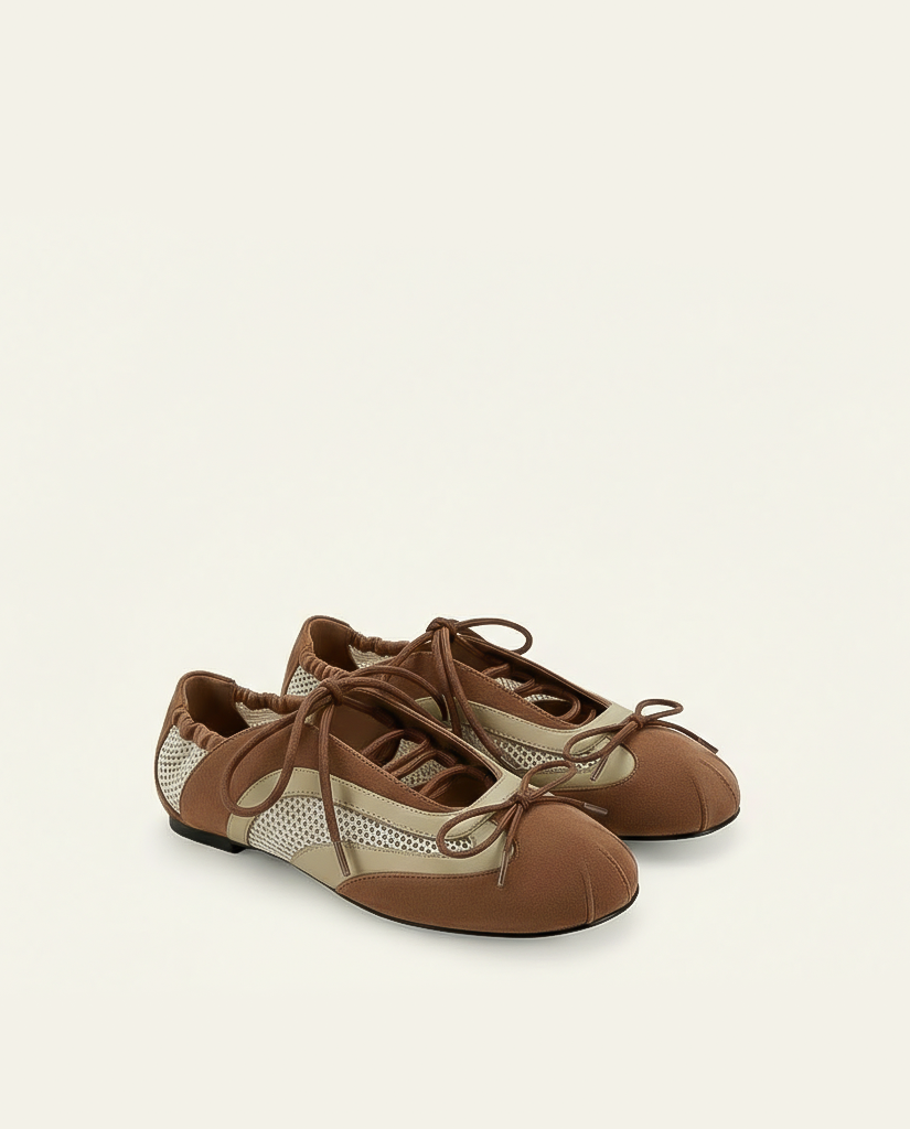 Lena Lace-Up Ballet Sneakers - Caramel Brown
