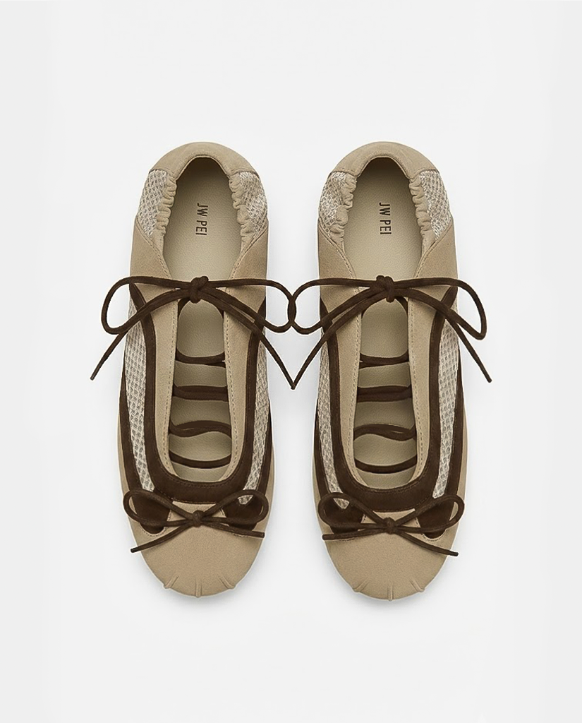 Lena Lace-Up Ballet Sneakers - Oatmeal Khaki