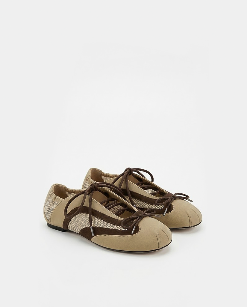 Lena Lace-Up Ballet Sneakers - Oatmeal Khaki