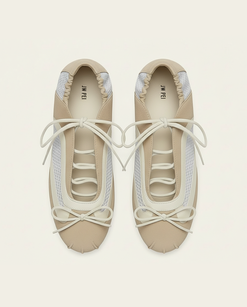 Lena Lace-Up Ballet Sneakers - Light Khaki