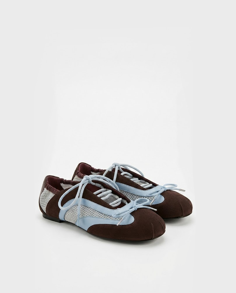 Lena Lace-Up Ballet Sneakers - Baby Blue & Dark Chocolate Brown