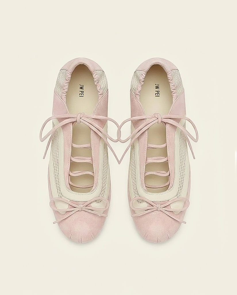 Lena Lace-Up Ballet Sneakers - Blush Pink