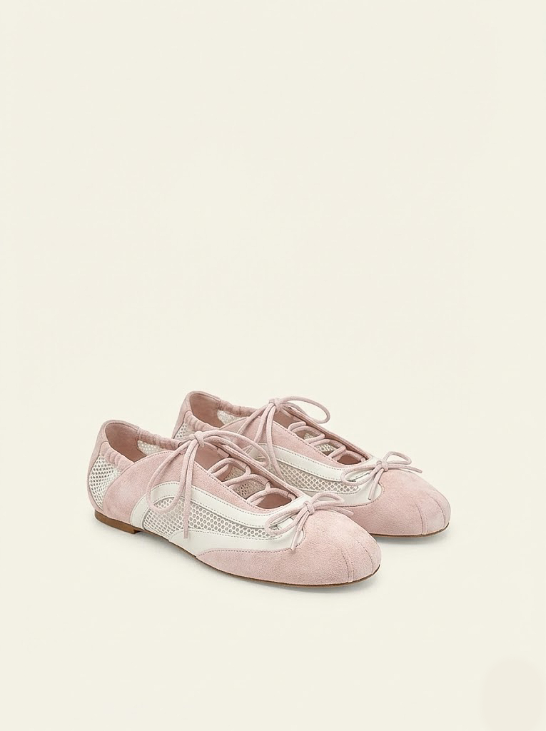 Lena Lace-Up Ballet Sneakers - Blush Pink