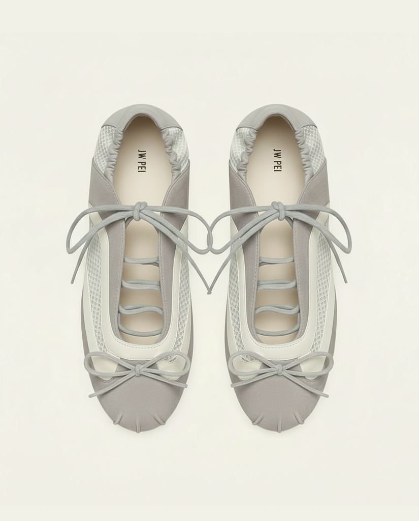 Lena Lace-Up Ballet Sneakers - Light Grey