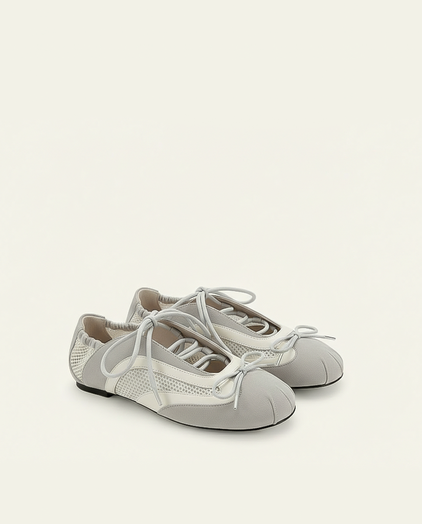 Lena Lace-Up Ballet Sneakers - Light Grey