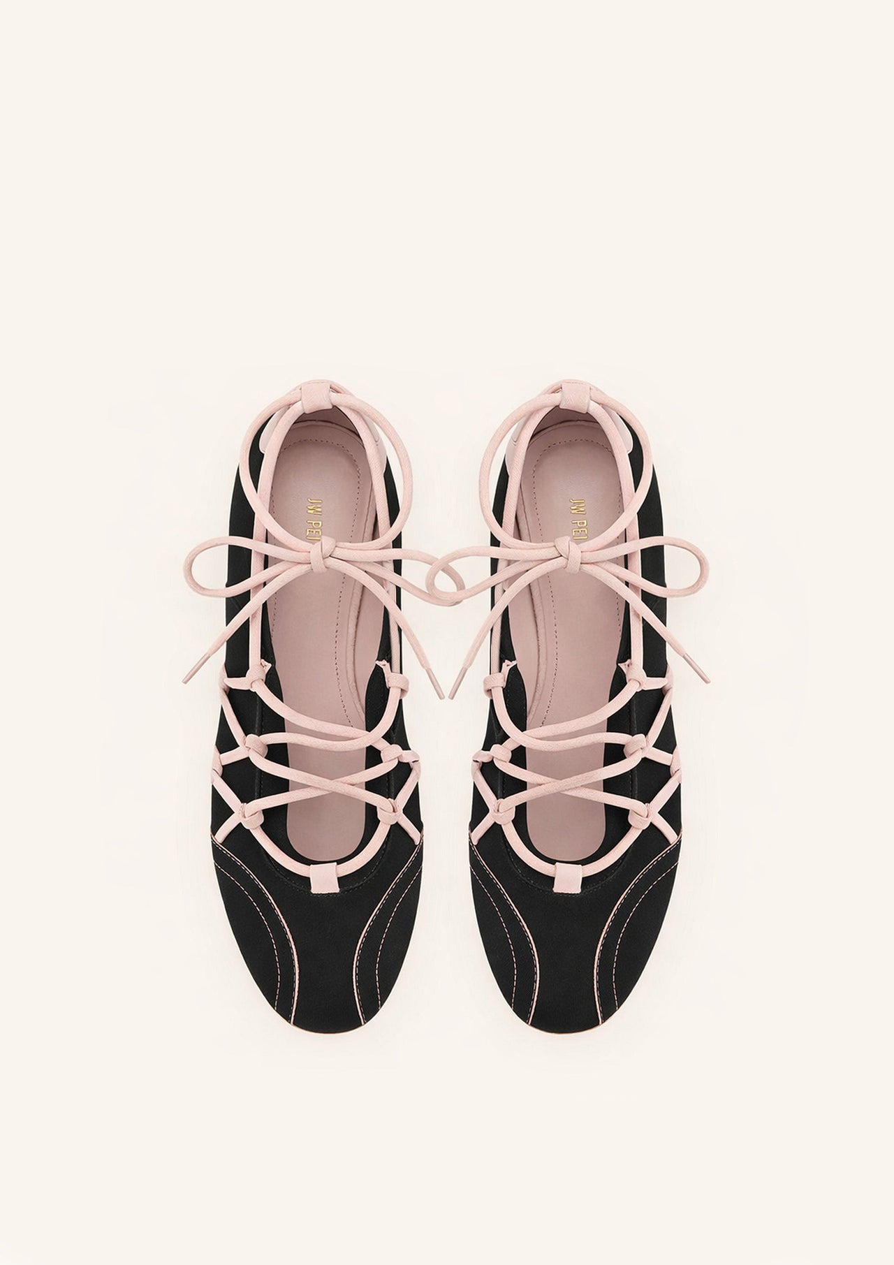 Iria Lace-Up Ballet Flats - Black & Pink