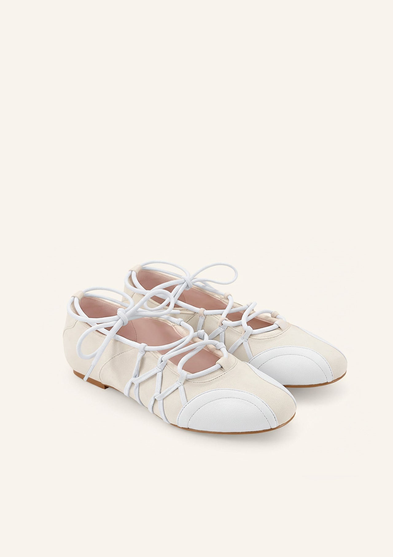 Iria Lace-Up Ballet Flats - Ivory