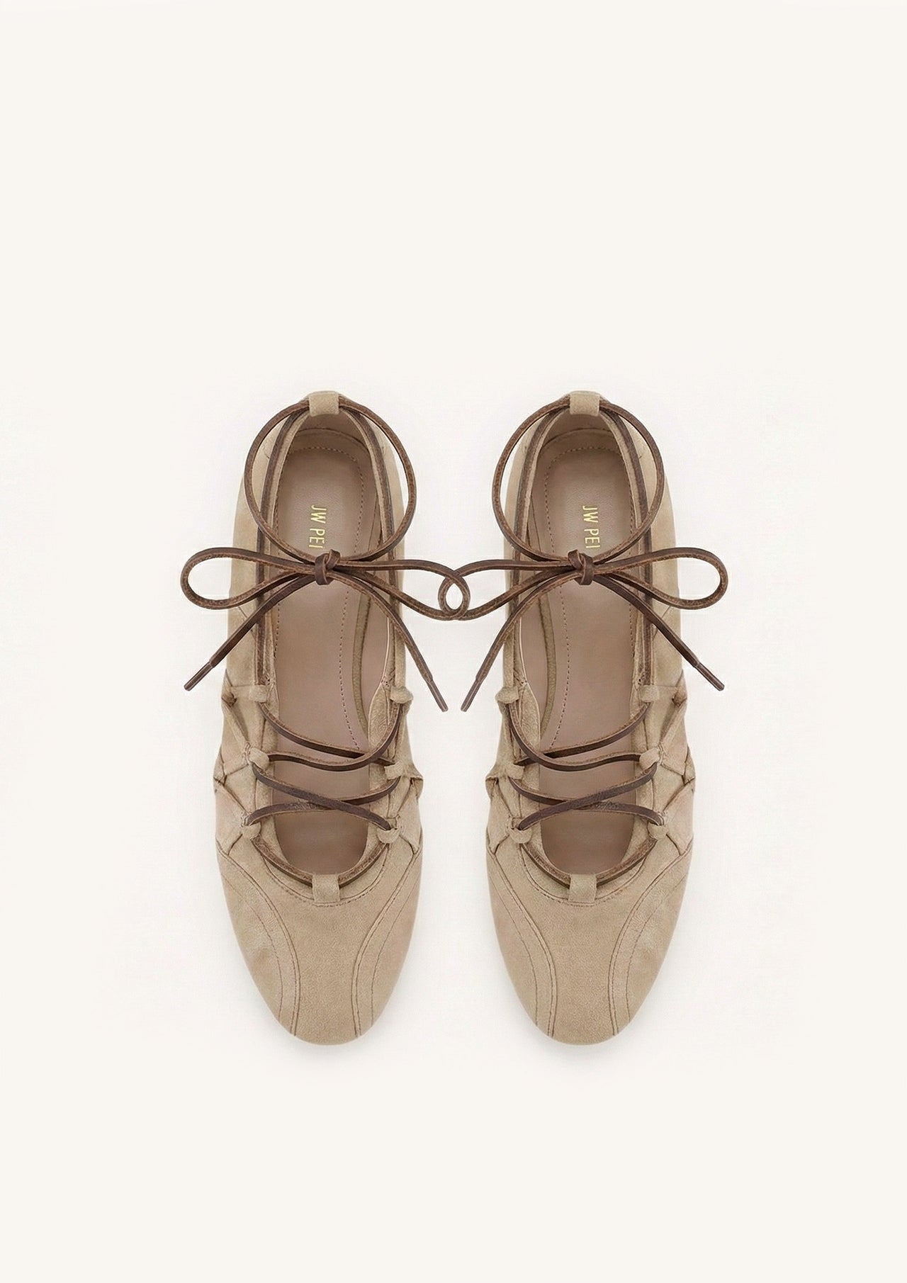 Iria Lace-Up Ballet Flats - Light Khaki