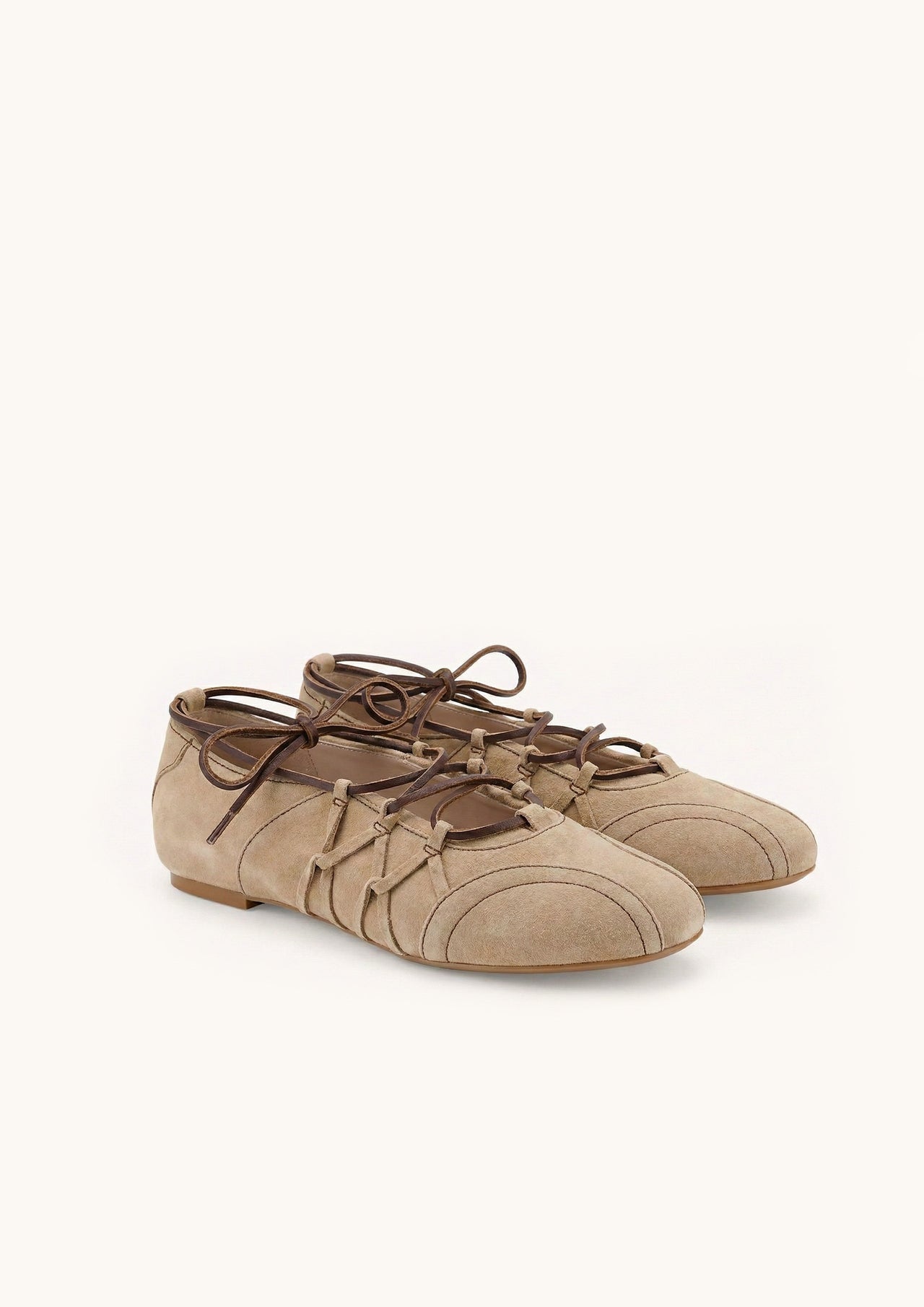 Iria Lace-Up Ballet Flats - Light Khaki