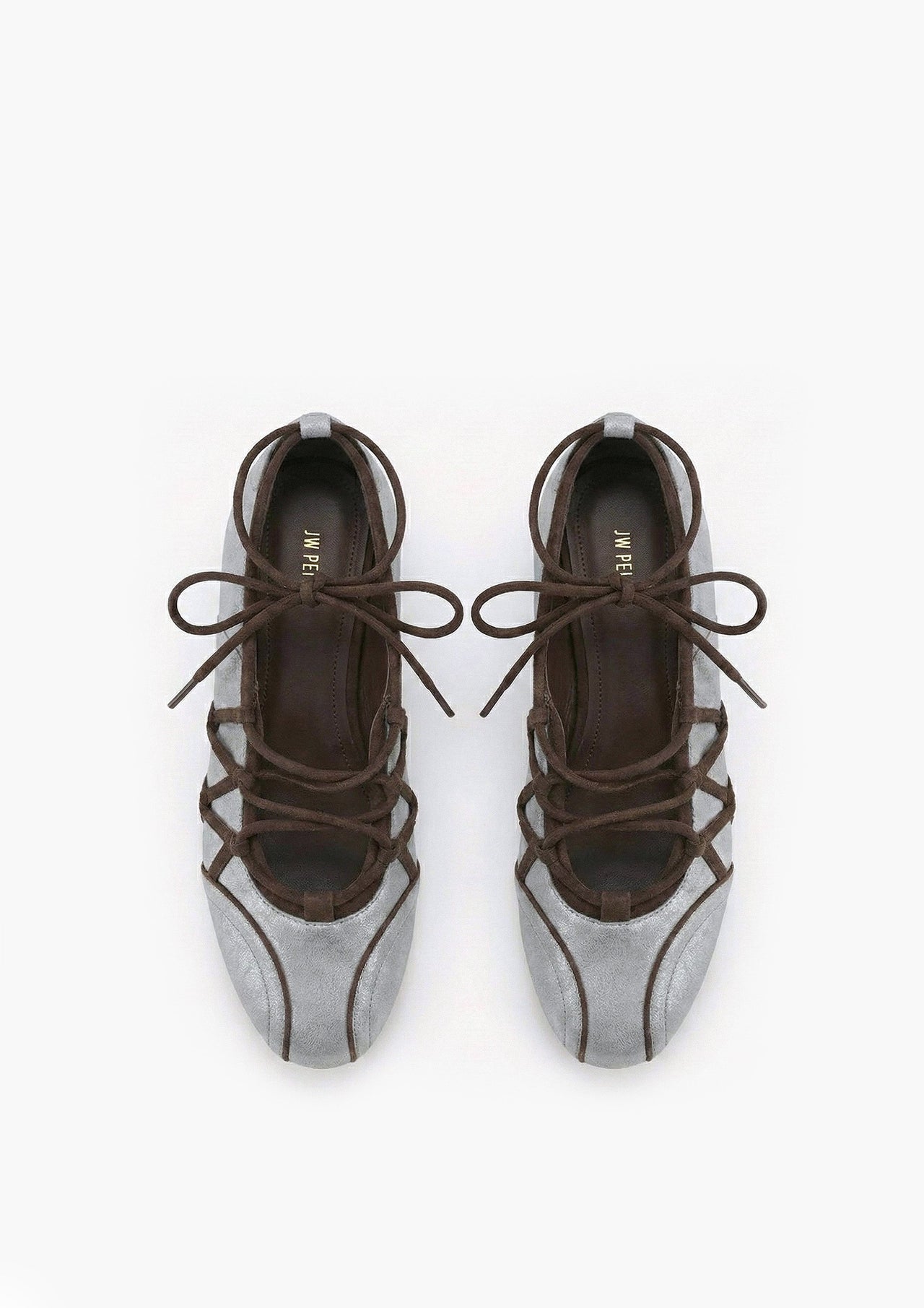 Iria Lace-Up Ballet Flats - Blue Gray & Espresso Brown
