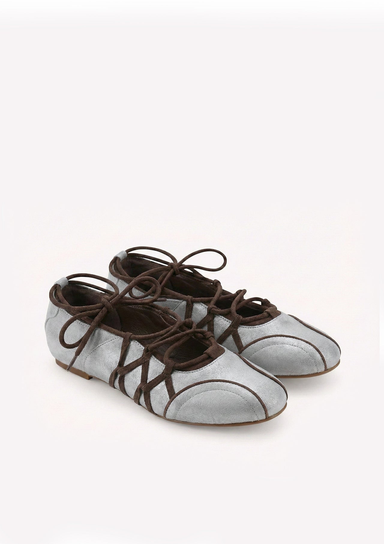 Iria Lace-Up Ballet Flats - Blue Gray & Espresso Brown