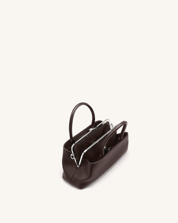 Anouk Frame Top Handle Bag - Dark Brown