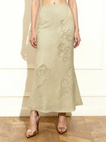 Linen Corded Embroidery Maxi Skirt - Natural