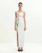 Floral Strapless Maxi Dress - White