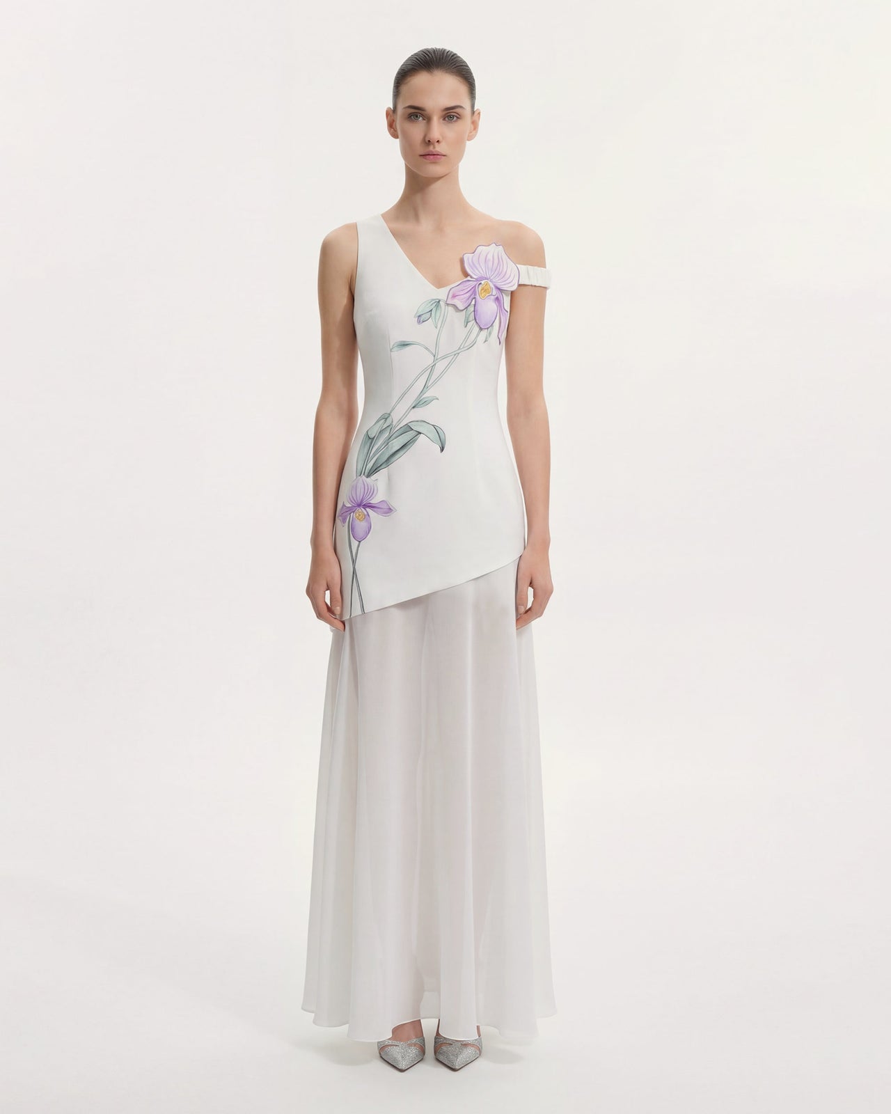 Floral Asymmetric Maxi Dress - White