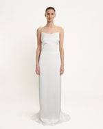 Satin Strappy Maxi Dress with Floral Streamers - White