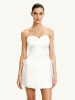 Satin Strapless Bow-Back Mini Dress - White