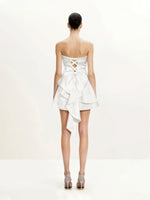 Satin Strapless Bow-Back Mini Dress - White