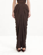 Draped Twist-Front Maxi Skirt - Brown