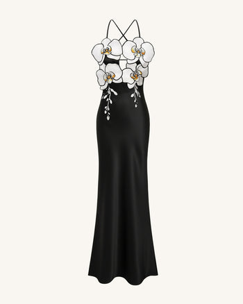 Orchid Embroidered Dress – Black/White