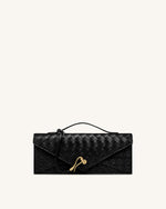 Celeste Woven Textured Envelope Top Handle Bag - Black