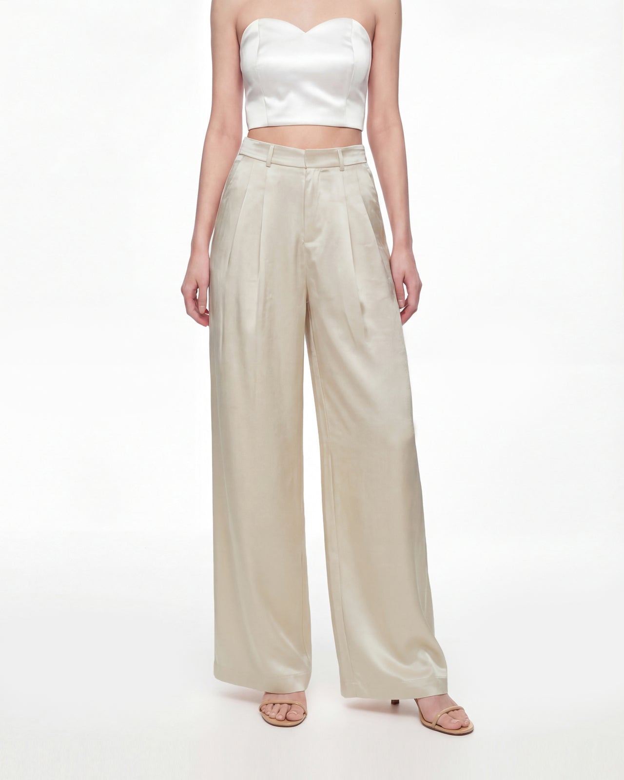 Satin Wide-Leg Trousers - Cream