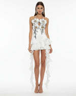 Orchid Embroidered Ruffle Hem Mini Dress - White