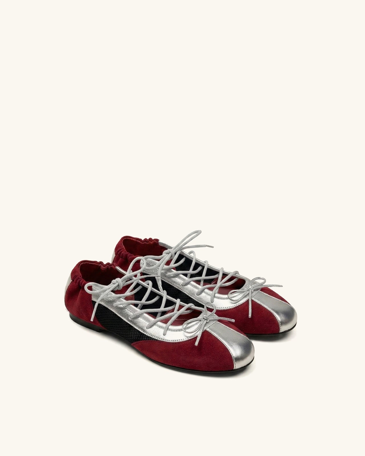Mila Sporty Ballet Sneakers - Metallic Silver & Burgundy