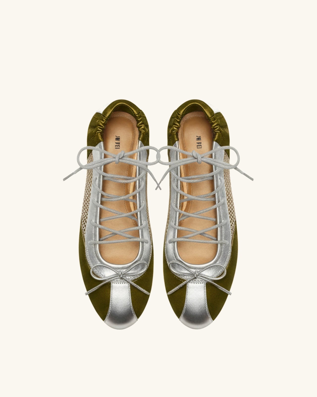 Mila Sporty Ballet Sneakers - Metallic Silver & Olive Green