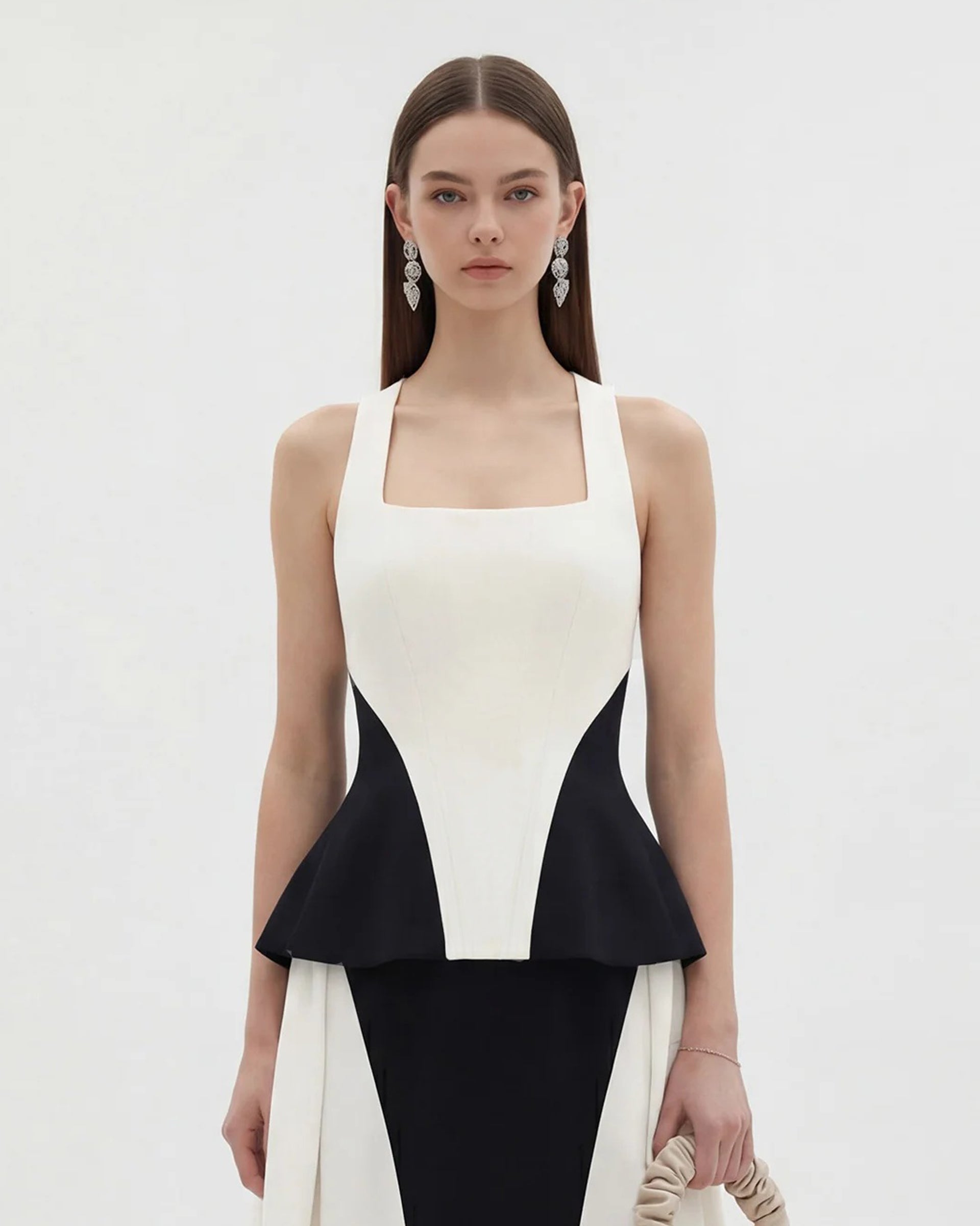 Monochrome Paneled Square-Neck Peplum Top - Black – JW PEI UK