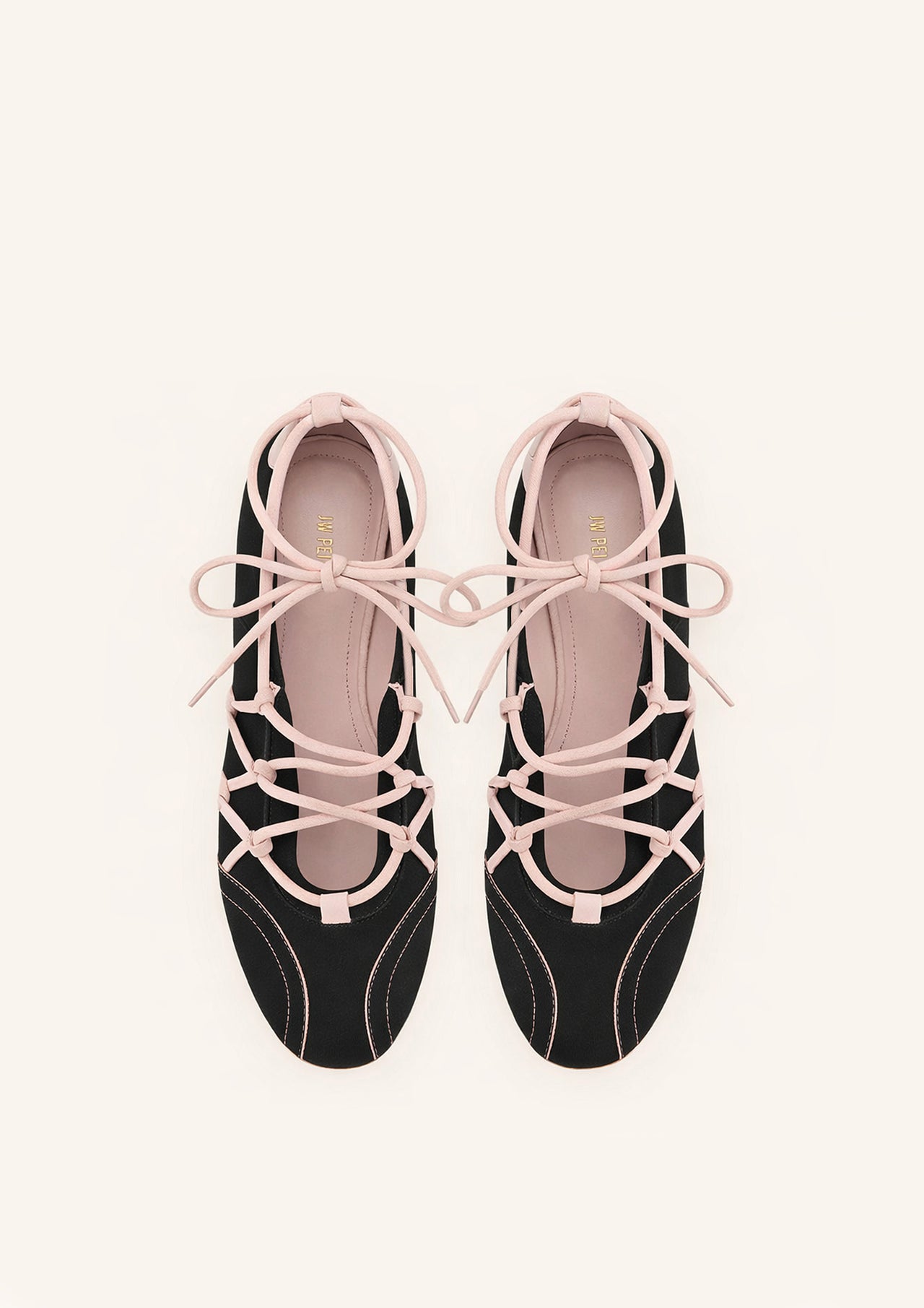 Iria Lace-Up Ballet Flats - Black & Pink