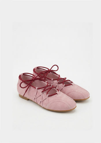 Iria Lace-Up Ballet Flats - Dusty Rose