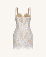 Eyelash Lace Bustier Bodycon Dress - White