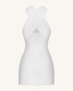 Satin Mini Dress with Tulle Cross-Halter - White