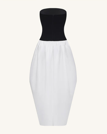 Monochrome Paneled Strapless Sculptural Maxi Dress - Black