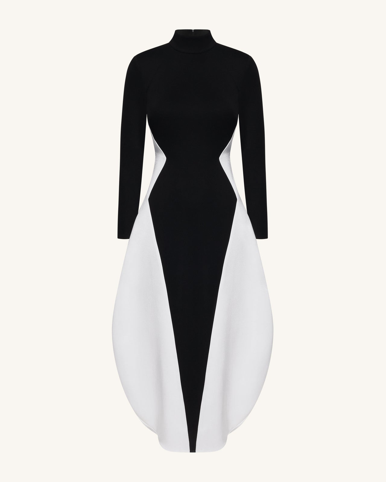 Monochrome Paneled Long-Sleeve Maxi Dress - Black