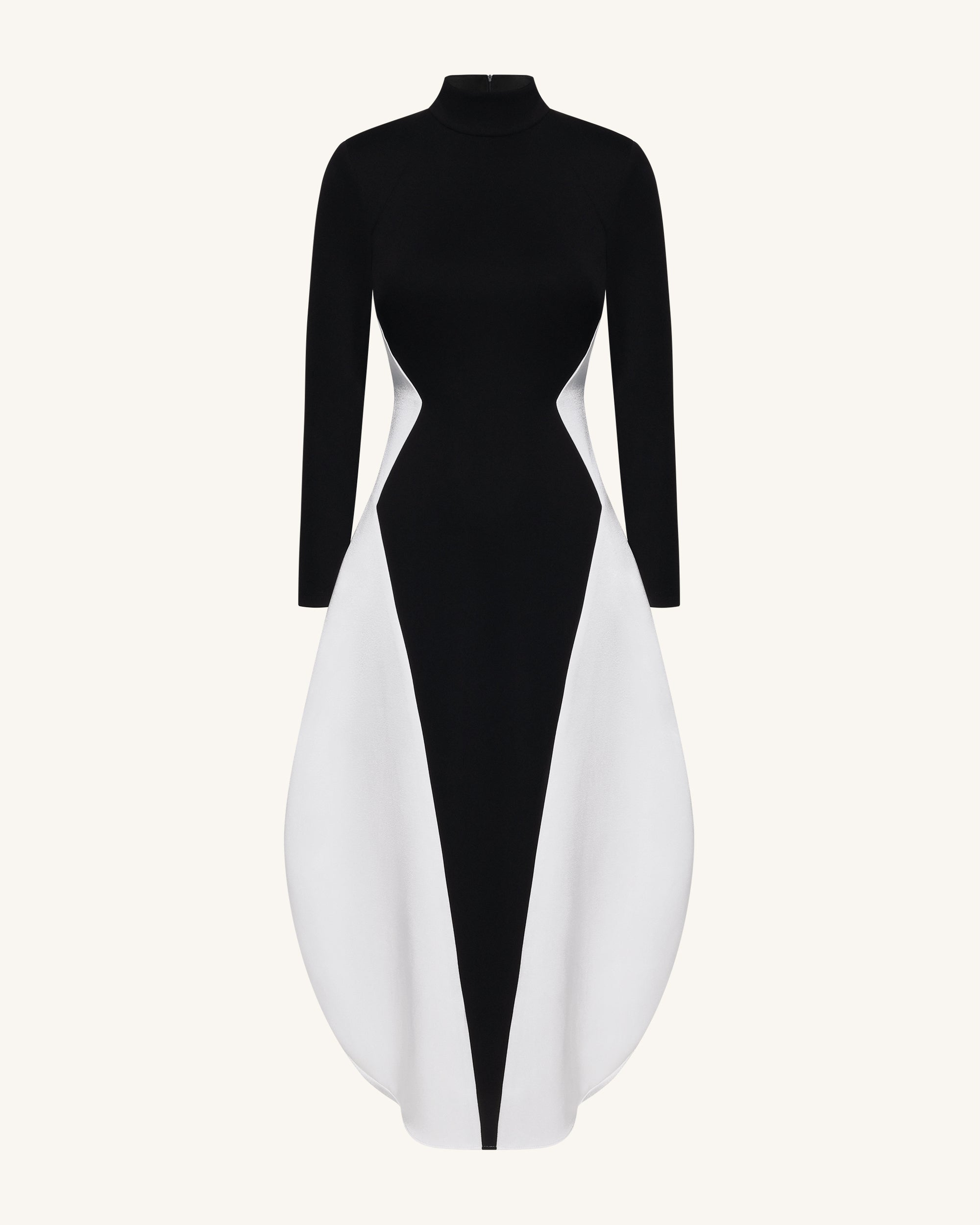 knee length dresses for ladies Monochrome Paneled Long-Sleeve Maxi Dress - Black