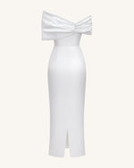 Satin Asymmetric Bow Maxi Dress - White