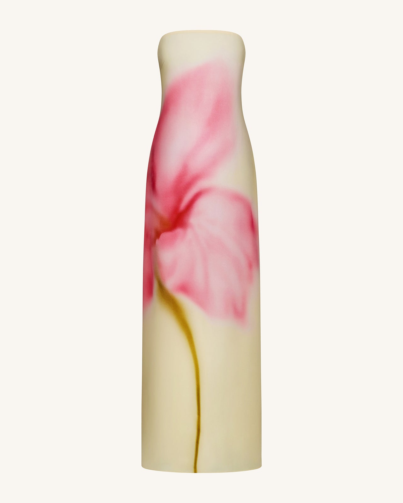 Watercolor Floral Print Strapless Maxi Dress - Pink