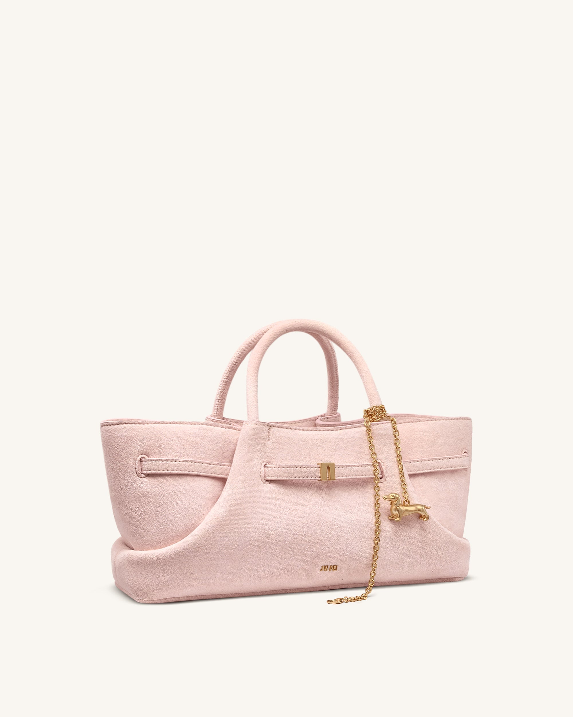 Maeve Dachshund Metal Charm Faux Suede Tote Bag - Pink - JW PEI UK