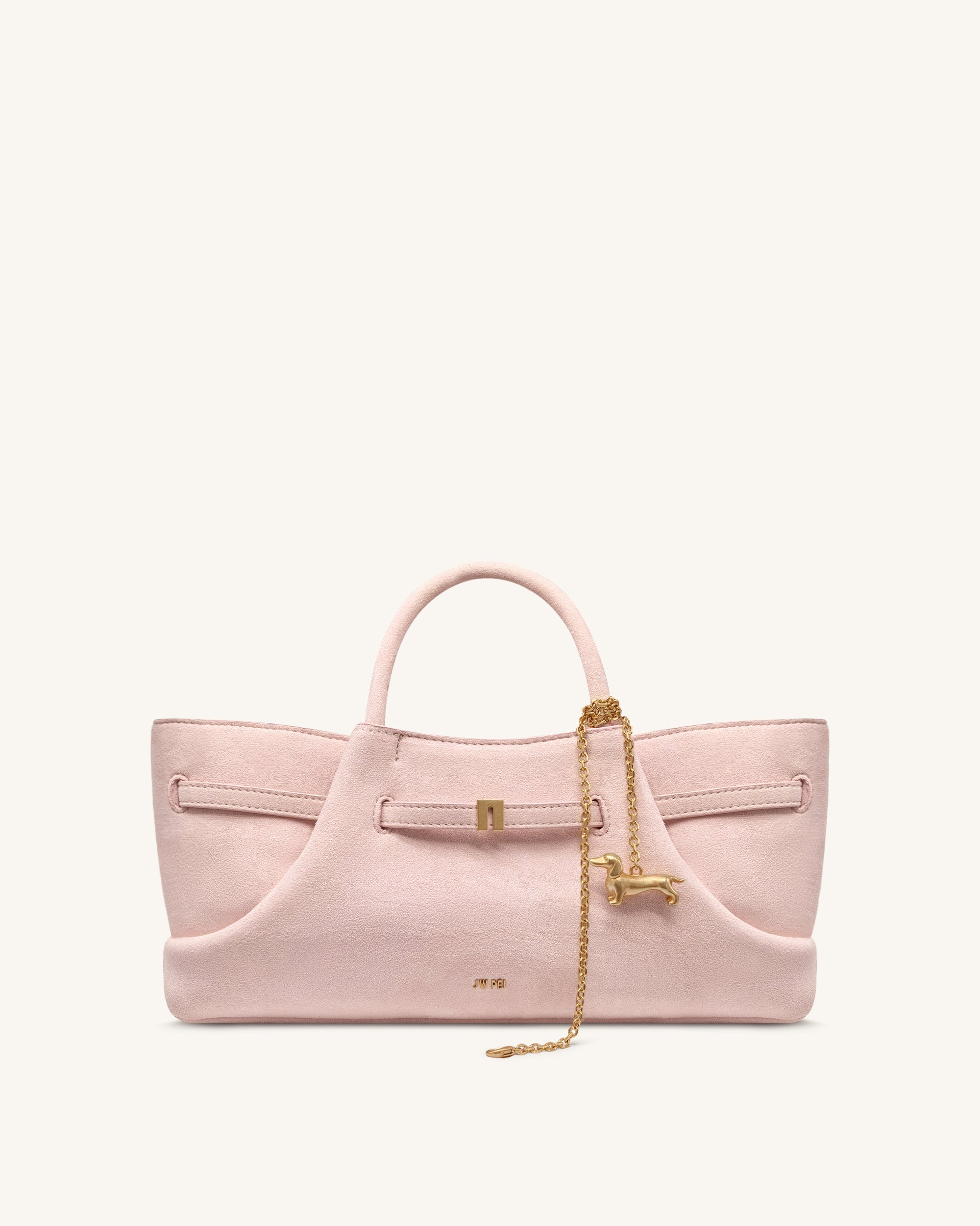 Maeve Dachshund Metal Charm Faux Suede Tote Bag - Pink - JW PEI UK