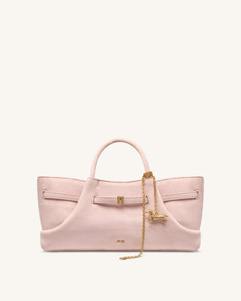Maeve Dachshund Metal Charm Faux Suede Tote Bag - Pink