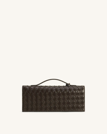 Celeste Woven Textured Envelope Top Handle Bag - Dark Brown
