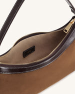 Lily Faux Suede Shoulder Bag - Dark Brown